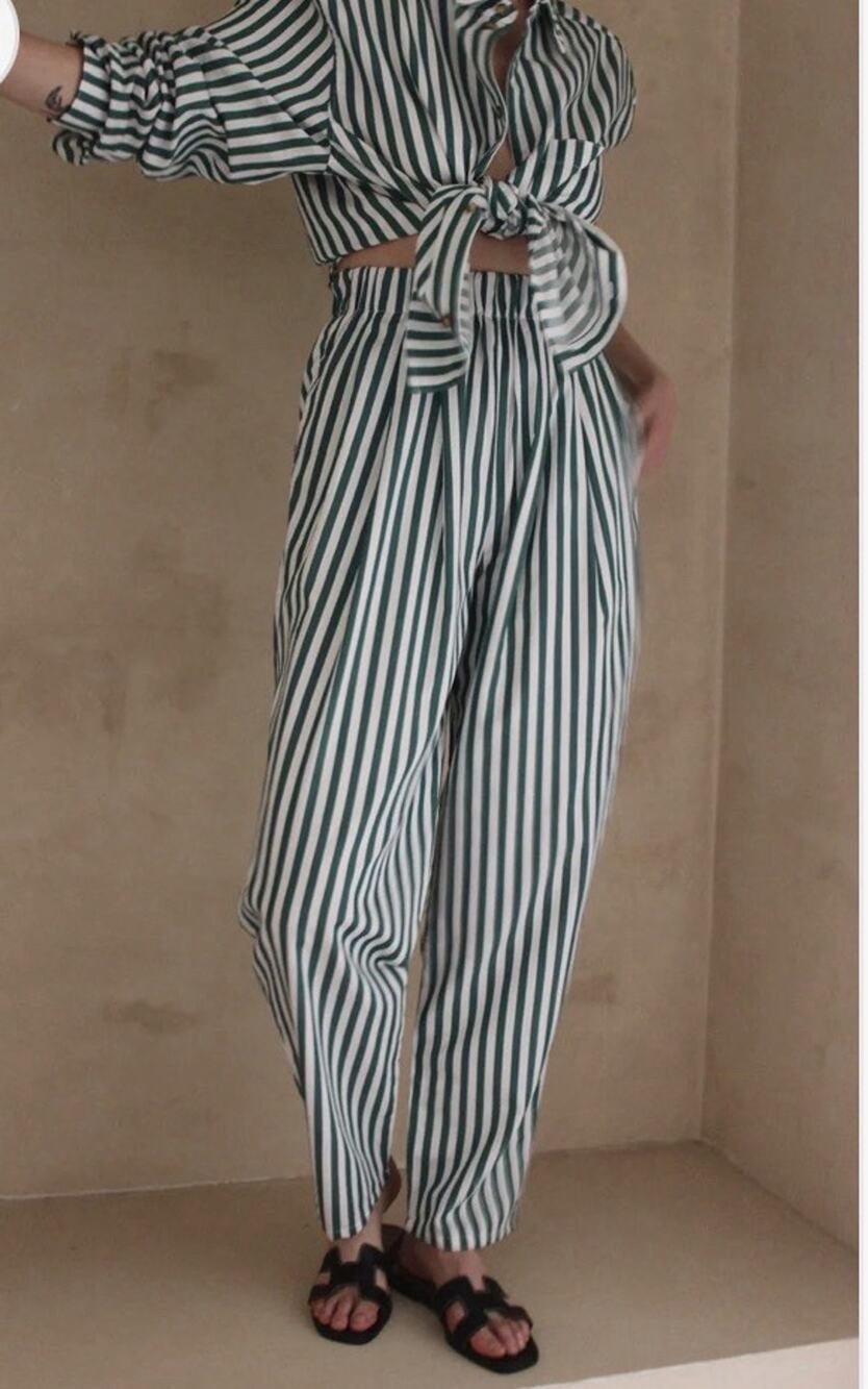 NA NAN RETIRING LENA STRIPED POPLIN PANT Green White Stripped